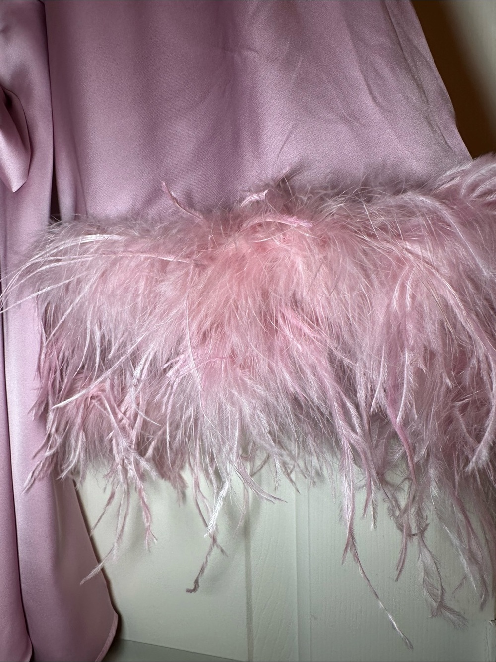 Hutch Pink Satin Faux Feather Wrap Mini Dress Size M NWT - Picture 7 of 16